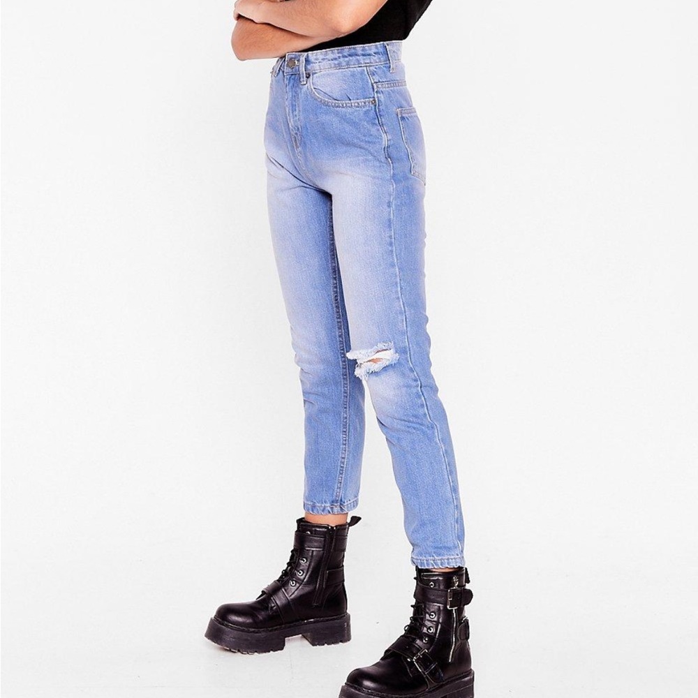 Ripped straight leg jeans